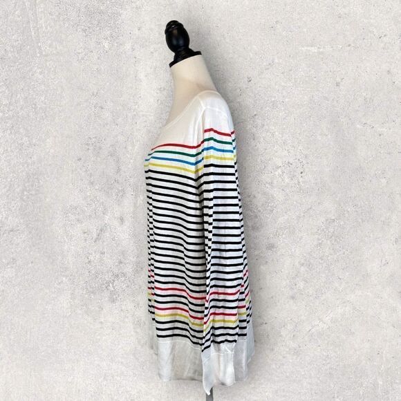 Halogen Sweater White Rainbow Stripe Pima Cotton, New w/ Tags, Size 3X - Picture 3 of 10